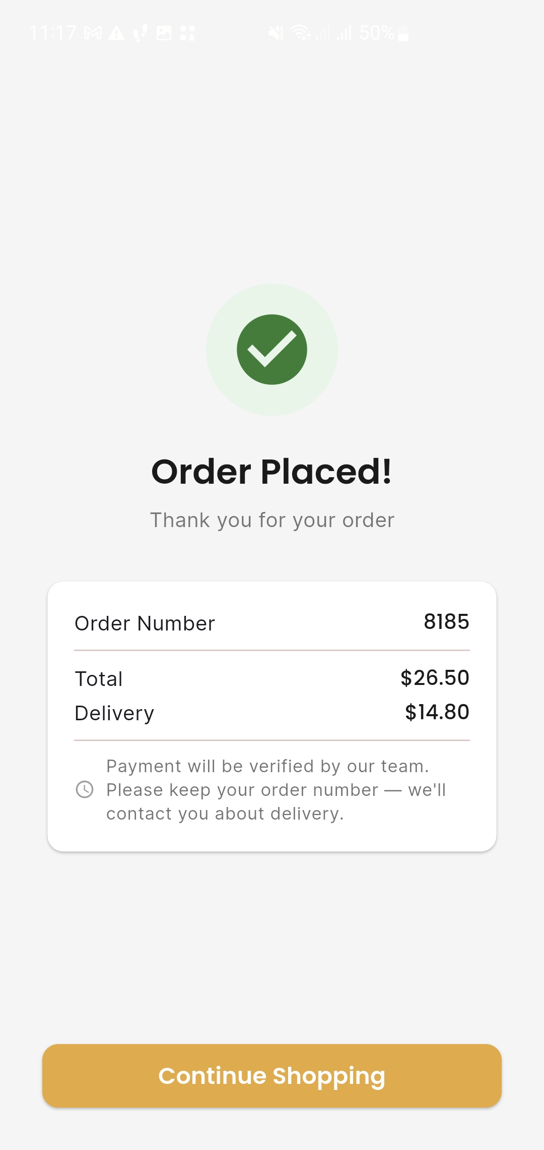 Order placed